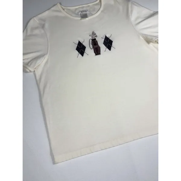 Vintage Christopher & Banks Women's M‎ Golf Embroidered Ivory Short Sleeve Top - Image 2