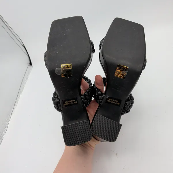 Jeffrey Campbell Amaryllis Black Braided Square Toe Block Heel Sandals Size 8.5‎ - Image 7