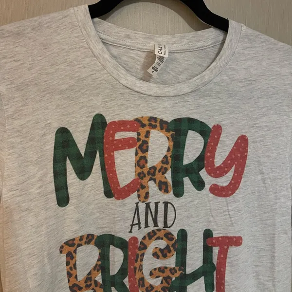Merry and bright Bella canvas gray tee shirt Christmas holiday - Image 2