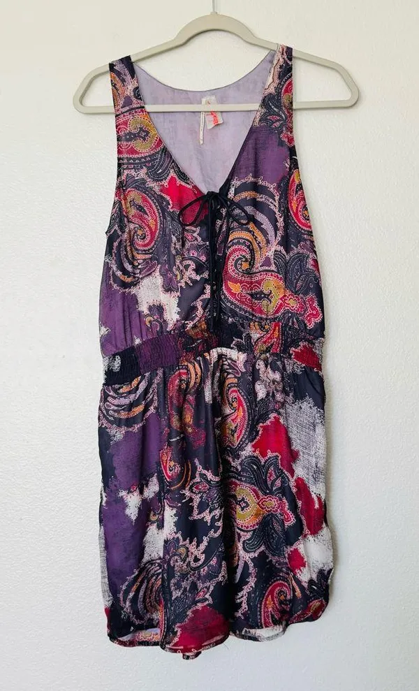 Free People Falling for Georgette Paisley Purple Sleeveless Mini Dress Size Med - Image 3