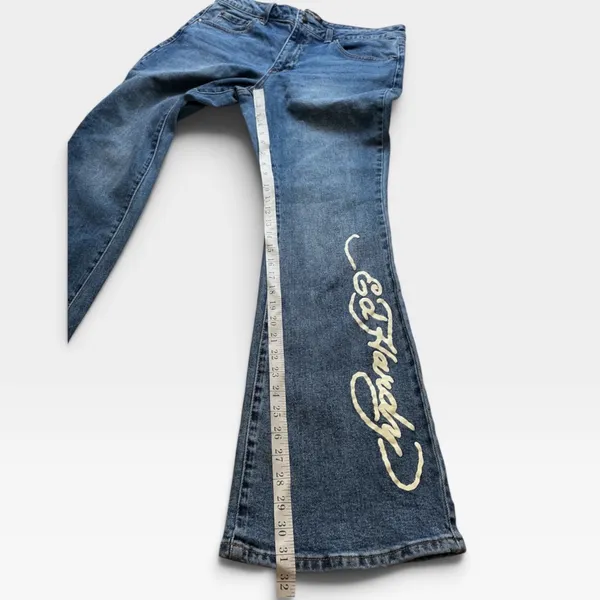 Ed Hardy Womens Low Rise Bootcut Jeans Blue Tattoo Embroidered XL NWT - Image 5