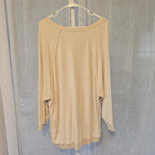 Free People Oversized V-Neck Pullover Sweatshirt in Light Beige - Image 3