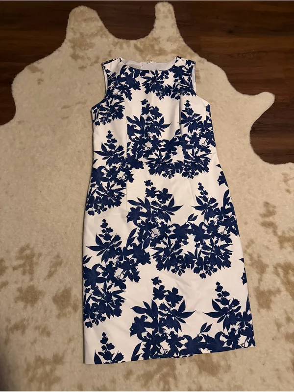 Hobbs London floral white blue shift dress $348 party formal classic fall - Image 3