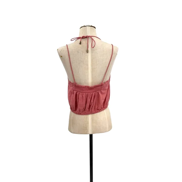 Free People Another Day In Paradise Tank Embroidered Halter Crop Pink Small - Image 7