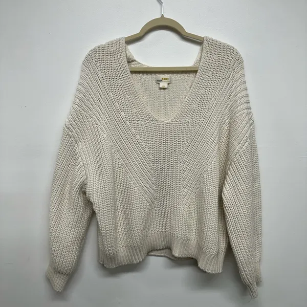 Anthropologie x Maeve V-Neck Sculptured Pullover Sweater - Off White - Image 5