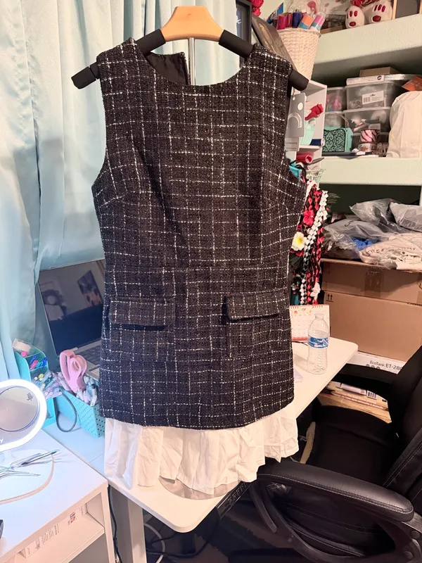 Commence Black & White Tweed pleated hem dress - Image 2