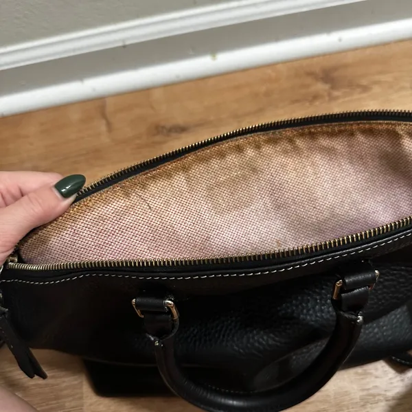 Dooney & Bourke | Black Pebbled Leather Gold Hardware Satchel Crossbody Bag - Image 9