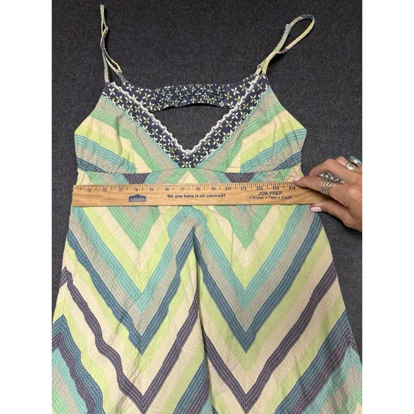 Free People Chevron Turquoise Yellow Slip Sundress Boho M - Image 5