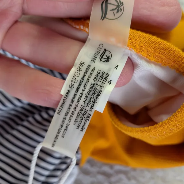 Cupshe Mustard Yellow Striped Halter One Piece Swimsuit XL AB31084M‎ NEW - Image 4