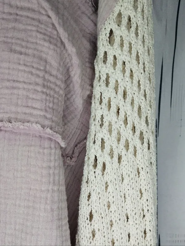 POL Mauve Button-Front Boho Slouchy Festival Top With Crochet Sleeves - Image 5