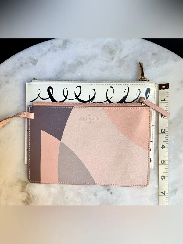 Kate Spade Zip Pouch Set of 2 - Geometric Leather Wristlet & Printed Clutch - Image 8