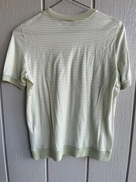 Giorgio Armani Striped Cotton Tee in Dreamy Soft Sage Green Size 50 Italy - Image 5