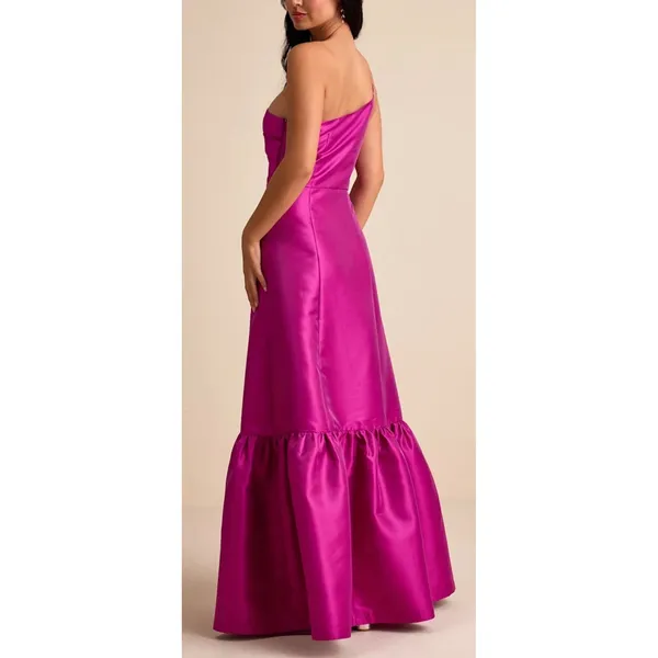 NWT Lulus Size XS Small Letha Magenta Taffeta One-Shoulder Maxi Dress Pink - Image 2