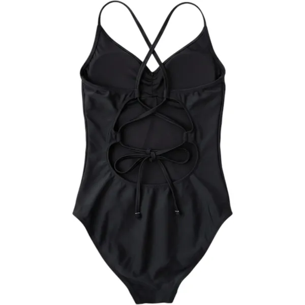Aerie‎ Womens Black Strappy Lace Up Back One Piece Swimsuit XS V-Neck Swimwear - Image 2