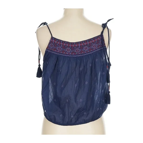 Free People Eternal Love Blue Boho Embroidered Cropped Tank Top Adjustable - Image 3