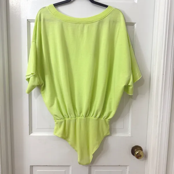 Free People‎ Cozy Girl Bodysuit Sz S Lightening Bug Neon Green Festival Rave - Image 4