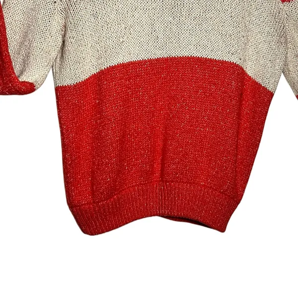 Aerie Sweater Wome's Small Coral White Striped Mock Neck Chunky Knit Pullover - Image 9