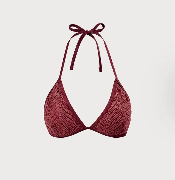 Berlook Burgundy Crochet Halter Triangle Bikini Top - Image 2