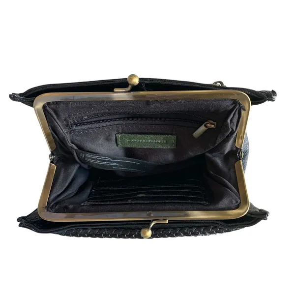 Anthropologie Clutch Bag Womens OS Black Woven Kiss Lock Retro Boho Academia - Image 5
