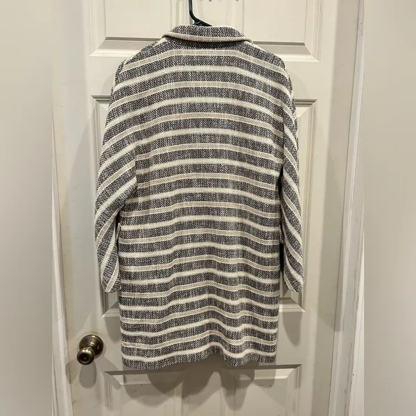 Zara Basic Womens Medium Striped Tweed Blazer Coat Black White Beige Cotton Mix‎ - Image 11
