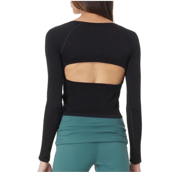 FP‎ Movement Free People Bail Out Long Sleeve Henley Open Back Top Black M/L - Image 2