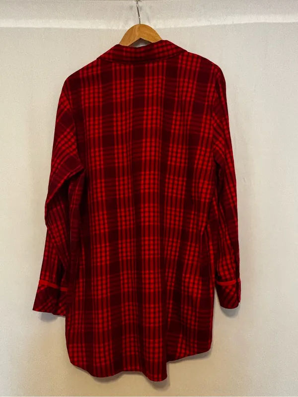 Victoria's Secret Red Plaid Full Button Nightgown Sleep Shirt Long Sleeves Large - Image 4