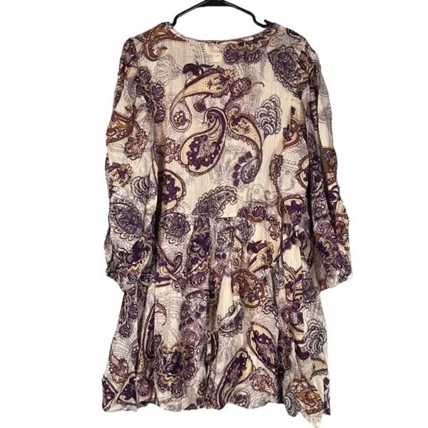 Band of The Free White & Purple Paisley Floral Boho Peasant Dress Women Sz L - Image 2