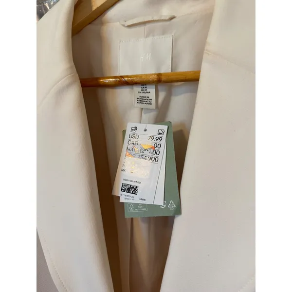 HM Women Cream Single Breasted Longline‎ Blazer Jacket Size M New With Tags - Image 7