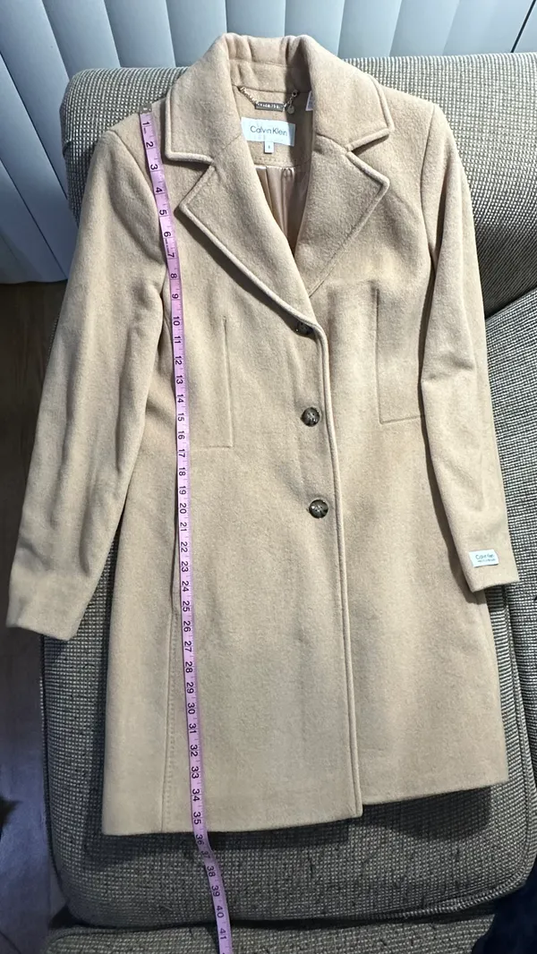 Calvin Klein Wool Polyester Cashmere Blend Tan Camel Coat Jacket - Image 3