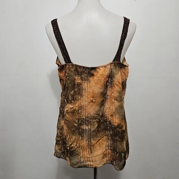 Vintage Espressa USA 90s Orange & Brown Embroidered Babydoll Tank Size 2X - Image 4