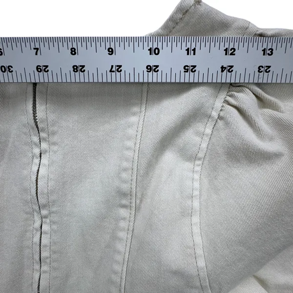 DO+BE Cream Heyward Denim Peplum Top Womens XS Ivory Square‎ Neck Puff Sleeve - Image 5