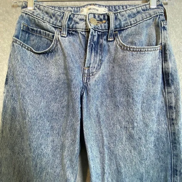 Hollister Low-Rise Baggy Jeans Women 000R W23 Blue Acid Wash Denim Y2K 90s EUC - Image 3