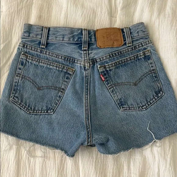 Levi's Blue Jean Shorts with Frayed Hem and Distressed Look Vintage - Image 2