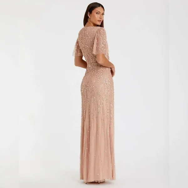 Mac Duggal 35109 Pink Embellished Flutter Sleeve Gown Dress MOB $698 - Image 5