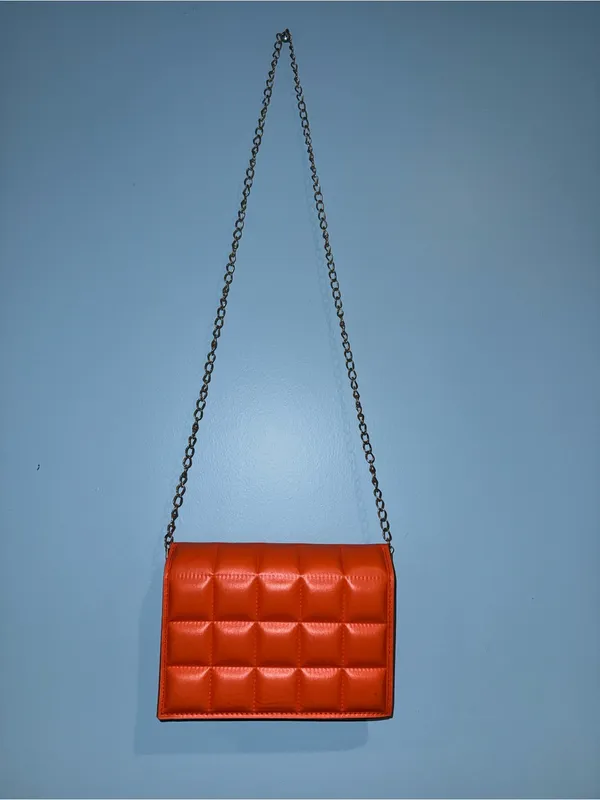 Quilted Orange Women's Crossbody Clutch - Stylish Everyday Bag - Image 3
