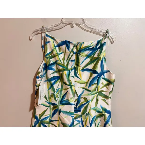 Liz Claiborne Silk Sheath Dress Womens 8 White Blue Green New Tropical Mini Tie - Image 11