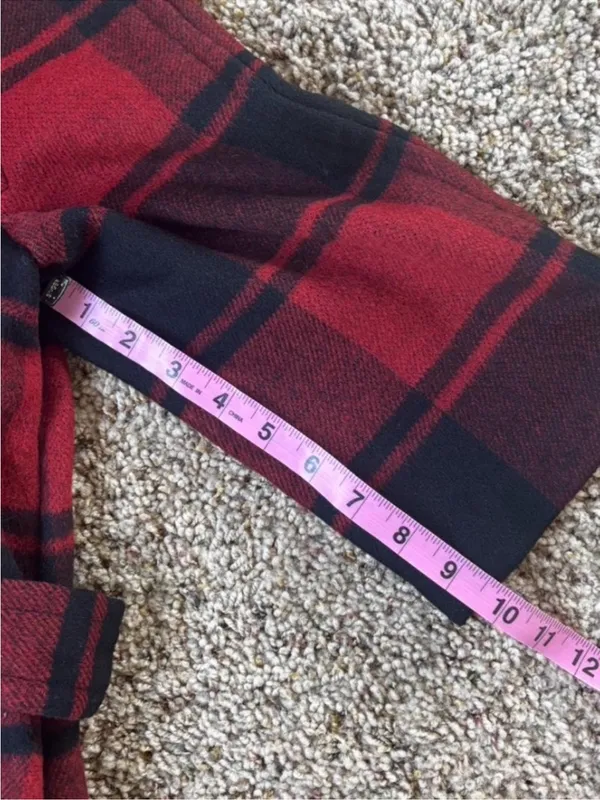 Red and Black Plaid Wool Belted Coat - Image 6
