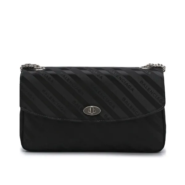 Balenciaga BB Satin Jacquard Black Logo Scarf Chain Shoulder Crossbody Bag Purse - Image 3