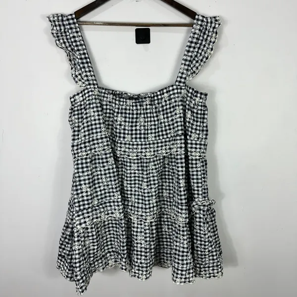 Altar'd State Gingham Cottagecore‎ Mini Dress Large Blue Tie Front Coquette - Image 7