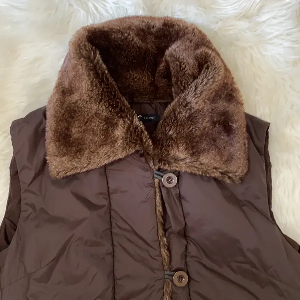 Todd Smith Brown Button Down Faux Fur Collar Vest - Image 2