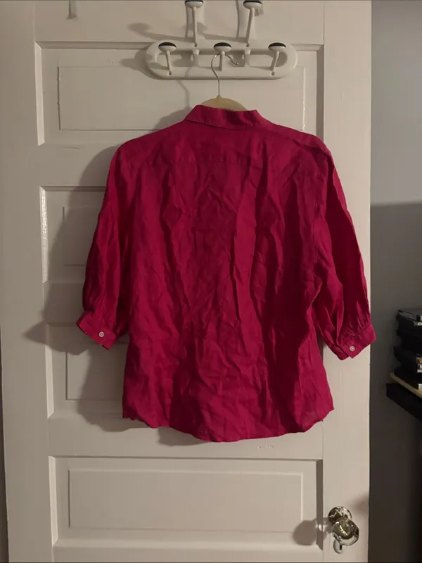 Ralph Lauren Classic Linen Button-Front Women's Shirt - Hot Pink - Image 3