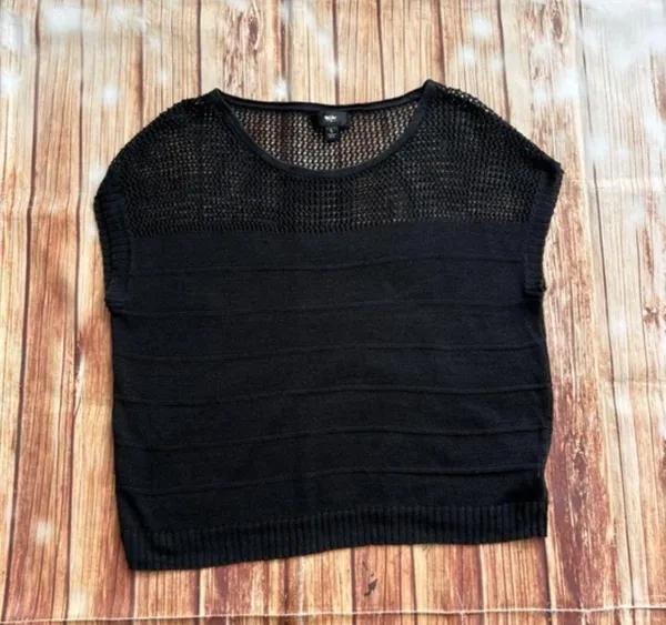 Mossimo Womens Short Sleeve Scoop Neck Crochet Knit Black Top Size Large - Image 4