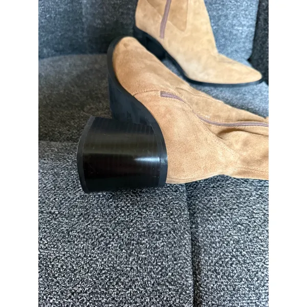 ZARA Tan‎ Suede Block Heel Ankle Boots Side Zip Pointed Toe Women Size 40 - Image 3