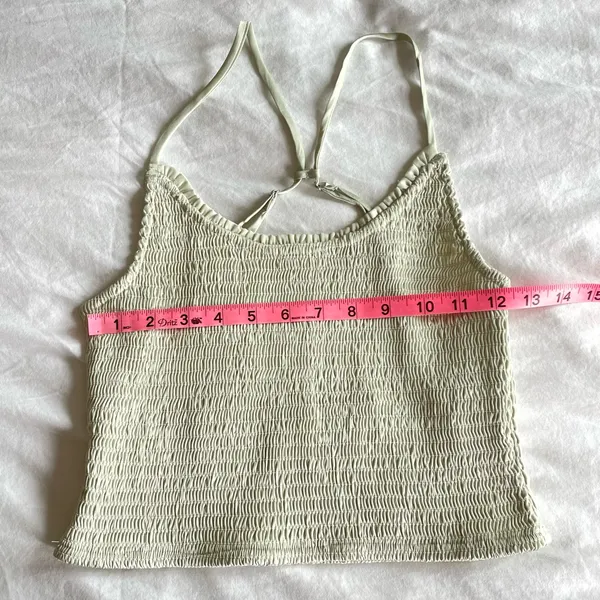 Free People Smocked Sage Green Crop Cami Top S Boho Stretch Strappy Back - Image 8