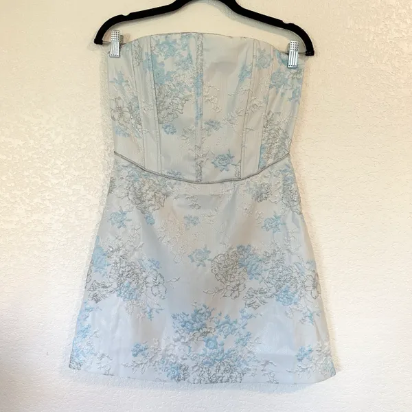 Forever 21 NWT Floral Jacquard Metallic Shimmer Corset Strapless Mini Dress - Image 3