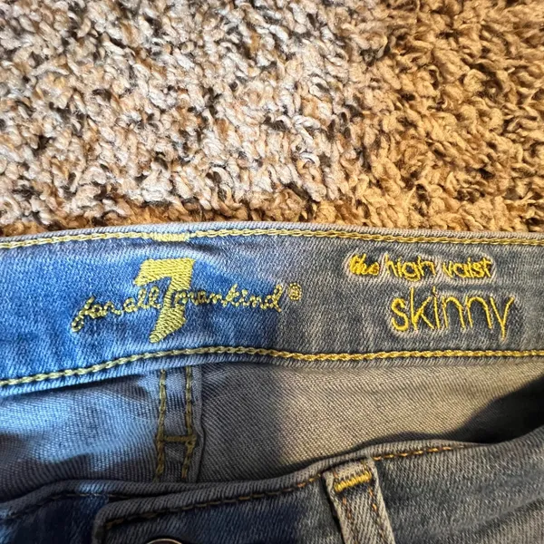 7 For All Mankind High Waist Skinny Distressed Jeans Light Wash‎ Blue Size 28 - Image 2