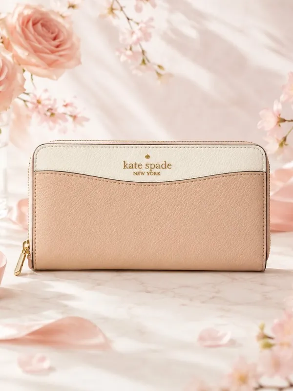 Kate Spade Saffiano Leather Zip Wallet Beige Cream 12 Card Slots NWT - Image 2