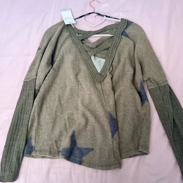 Miss Me Olive Star Pattern Cowl Neck Sweater - Image 3