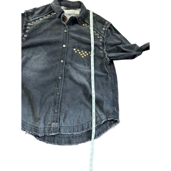 Free People We The Free studded denim chambray button‎ down washed black XS - Image 7