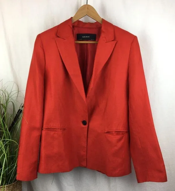 Zara Linen Blend Red Oversized Boyfriend Jacket Blazer M - Image 2
